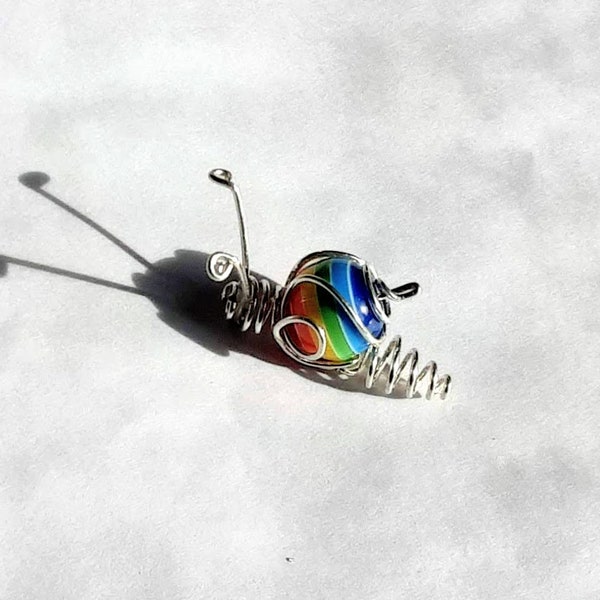 Small rainbow snail in a box, for fairy garden and LGBTQ, out the closet gift!