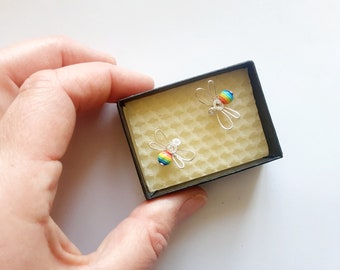Rainbow or natural  coloured Bee Mine Tiny pair of Bees in a box LGBQT