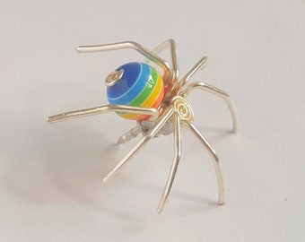 Small RAINBOW Spider Lapel Pin or tie tac for jacket or hat