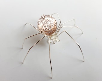 Pre 1971 personalised date Money Spider in pre decimal UK coins for anniversary or birthday wall sculpture