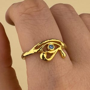 Auge von RA Ring, 14k Gold Vermeil Horus Symbol, Mythologischer Schmuck