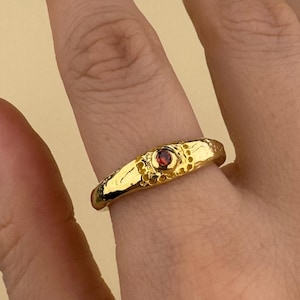 Garnet Amorf Wedding Ring, 14k Gold Vermeil Talisman Band