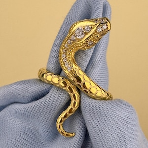 Bague serpent enroulé avec zircons cubiques, bijoux serpent bohème en vermeil 14 carats