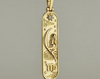 Virgo Tarot Card Necklace, 14k Gold Vermeil Horoscope Pendant, Virgo Zodiac Sign