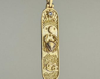 Cancer Tarot Card Necklace, 14k Gold Vermeil Horoscope Pendant, Crab Zodiac Sign
