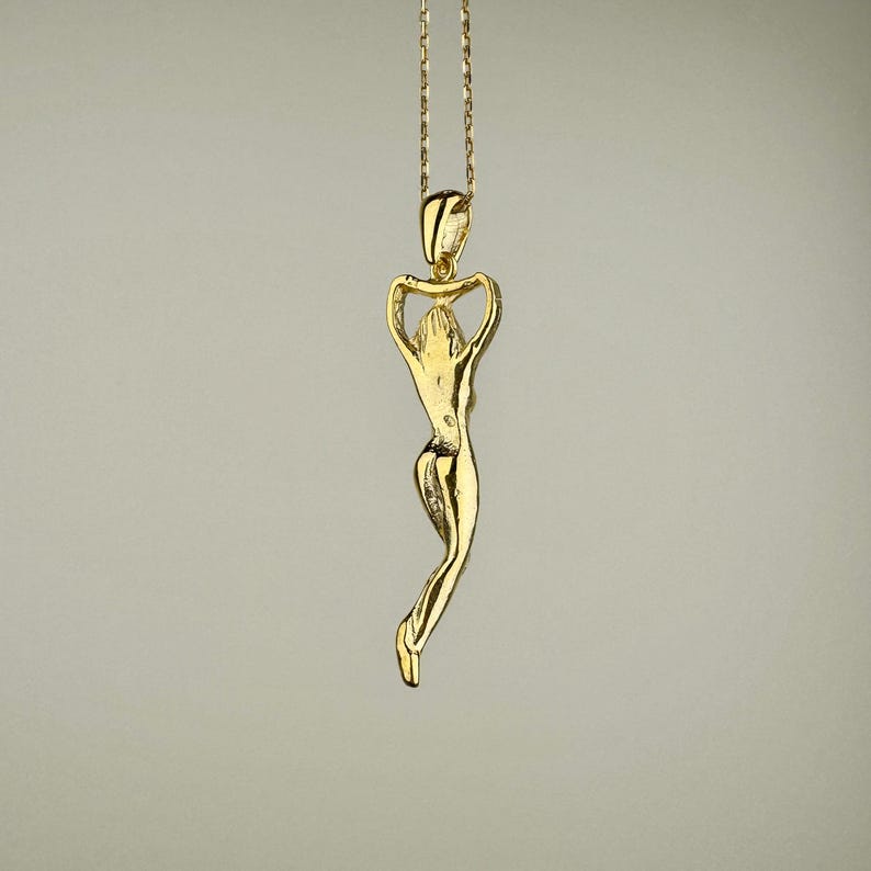 Woman Body Necklace, 14k Gold Vermeil 925 Sterling Silver Woman Empowerment Symbol Charm, Pole Dance Pendant, Body Charm