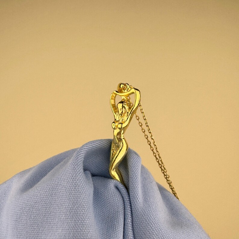 Woman Body Necklace, 14k Gold Vermeil 925 Sterling Silver Woman Empowerment Symbol Charm, Pole Dance Pendant, Body Charm