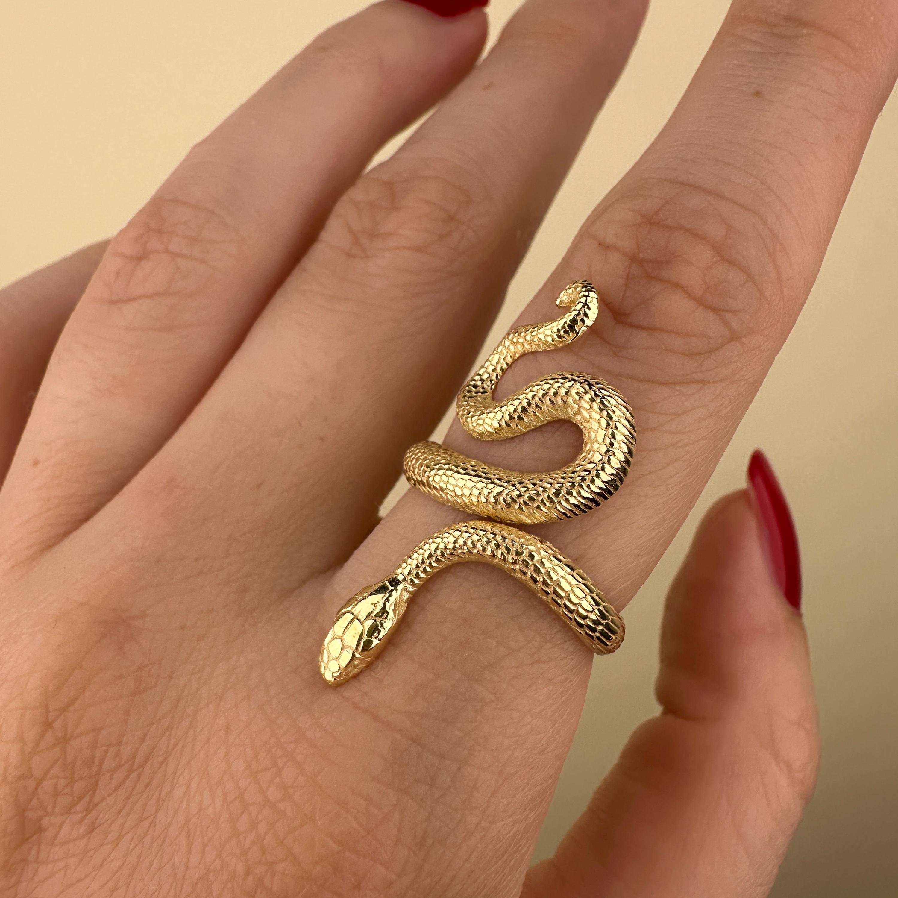 Detailed Snake Ring, 14k Gold Vermeil Serpent Jewelry 