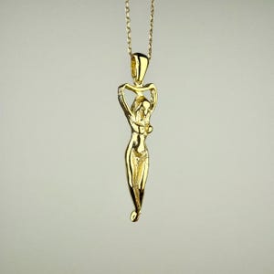 Woman Body Necklace, 14k Gold Vermeil 925 Sterling Silver Woman Empowerment Symbol Charm, Pole Dance Pendant, Body Charm