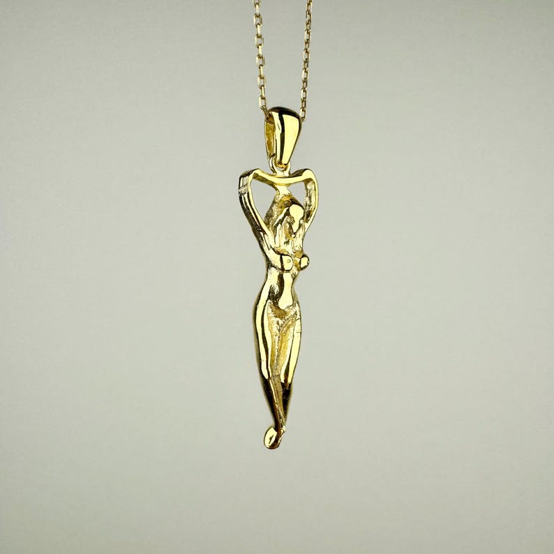 Woman Body Necklace, 14k Gold Vermeil 925 Sterling Silver Woman Empowerment Symbol Charm, Pole Dance Pendant, Body Charm