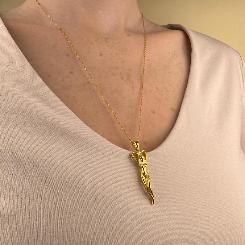 Woman Body Necklace, 14k Gold Vermeil 925 Sterling Silver Woman Empowerment Symbol Charm image 5