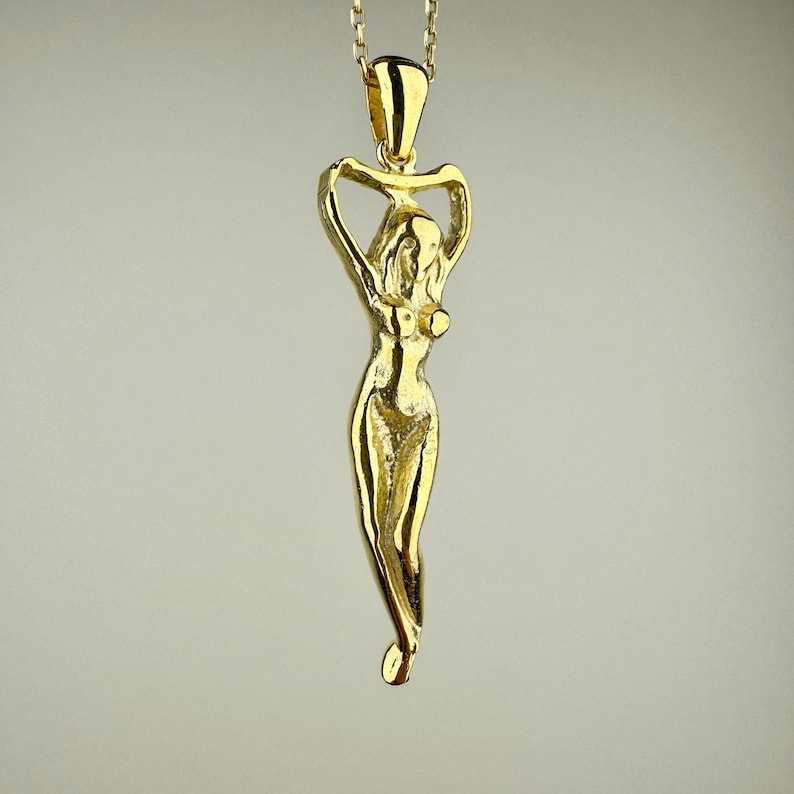 Woman Body Necklace, 14k Gold Vermeil 925 Sterling Silver Woman Empowerment Symbol Charm, Pole Dance Pendant, Body Charm