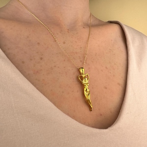 Woman Body Necklace, 14k Gold Vermeil 925 Sterling Silver Woman Empowerment Symbol Charm 14k Solid Gold