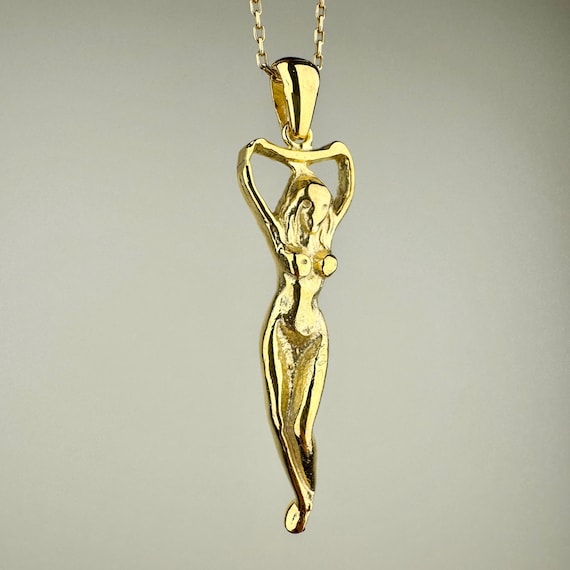 Woman Body Necklace, 14k Gold Vermeil 925 Sterling Silver Woman Empowerment Symbol Charm