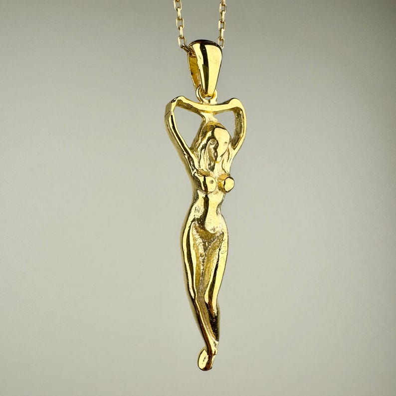 Woman Body Necklace, 14k Gold Vermeil 925 Sterling Silver Woman Empowerment Symbol Charm, Pole Dance Pendant, Body Charm