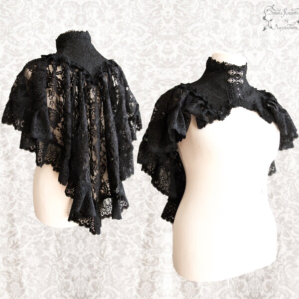 Capelet Victorian, gothic shrug, Steampunk, black lace ,Vespertilio,Somnia Romantica,approx extra large, see item details for measurements