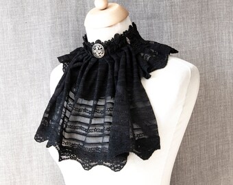 Jabot vintage lace, size M-XL, Victorian black ruff, Goth, Elven, Steampunk, Somnia Romantica, see item details and size chart