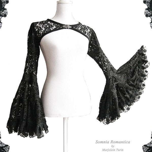 Bolero Mariposa, shrug, black lace, victorian mourning, steampunk noir, Somnia Romantica by Marjolein Turin