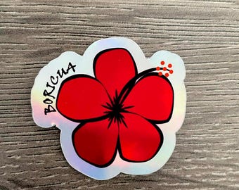Amapola Flower Sticker - Boricua Pride, Holographic Vinyl