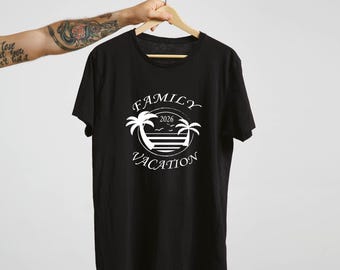 Digital Family Vacation, Sunset Ocean and Palm Trees Silhouette White Decal (SVG,PNG,PDF)