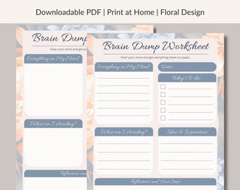 Foglio di lavoro stampabile per lo svuotamento del cervello in formato PDF / Boho Floral (A4 e Letter)