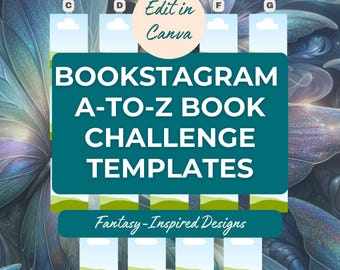 Modello Canva per la sfida di lettura dalla A alla Z / Post di Bookstagram / Tracker di lettura / Design fantasy