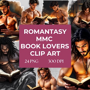 Clipart de amante de los libros de Romantasy MMC / 24 PNG (300 DPI) / Imágenes de novios de libros