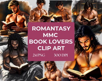 Clipart de amante de los libros de Romantasy MMC / 24 PNG (300 DPI) / Imágenes de novios de libros