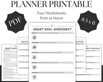 SMART Goals Planner Printable | Weekly & Monthly Goal Tracker | Minimalist Goal Setting Worksheets | Productivity PDF