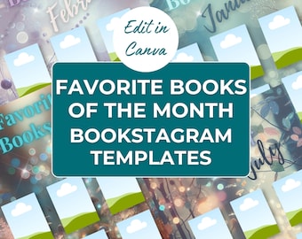 Plantillas de Bookstagram para el Libro del Mes Favorito / Diseños literarios editables en Canva