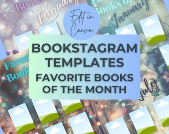 Modelli Bookstagram per il libro preferito del mese / Design a tema libri modificabili per Canva