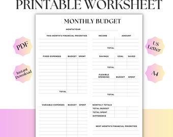 Planner di budget mensile stampabile / Tracker finanziario minimalista / PDF di budget digitale / Compatibile con GoodNotes