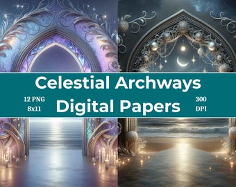 Fantasy Portal Digitale Papiere | Celestial Magical Ocean Archway PNG Hintergründe (300 DPI)