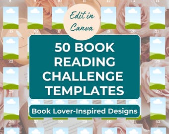 50 Book Reading Challenge Vorlagen | Bearbeitbar in Canva | Buchliebhaber inspirierte Designs