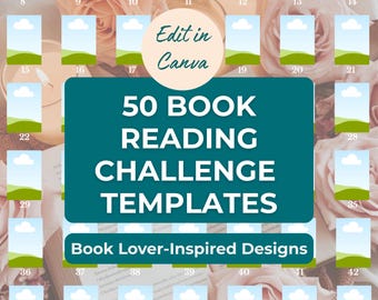 50 plantillas de retos de lectura de libros / Editables en Canva / Diseños inspirados en amantes de la lectura