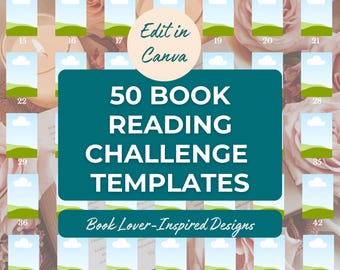 50 modelli di sfide di lettura di libri / Modificabili in Canva / Design ispirati agli amanti dei libri