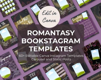 Plantillas de Canva para Instagram de Romantasy Bookstagram: Carrusel de romance fantástico y publicaciones estáticas para Instagram