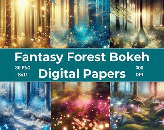 Bokeh Fantasiewald Digitale Papiere | PNG Hintergründe für Digital Journals & Scrapbooking (300 DPI)