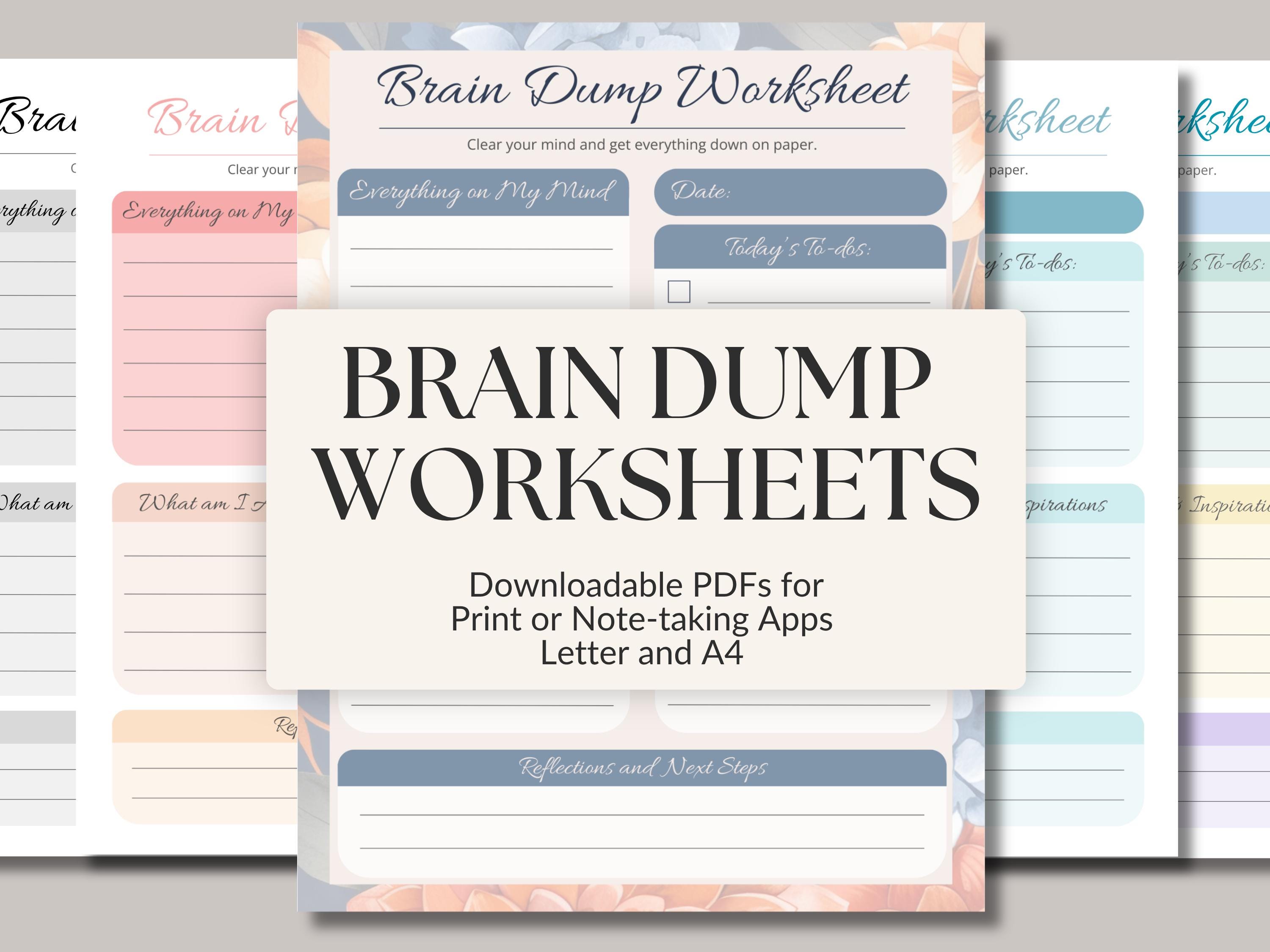 String Brain A4 Brain Dump Worksheet Pdfs | 5 Color Bundle | A4 & Letter - Etsy