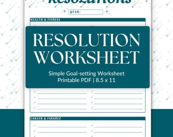 Foglio di lavoro per la risoluzione PDF stampabile / Planner per la definizione degli obiettivi / Quaderno di lavoro per le intenzioni annuali / Download digitale