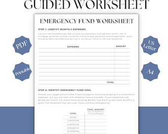 Foglio di lavoro per principianti sul fondo di emergenza / Pianificatore di risparmio di emergenza stampabile in PDF / Piano di sicurezza finanziaria guidato