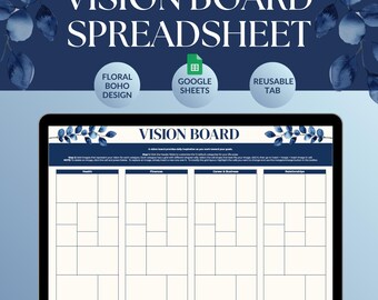 Foglio di calcolo per la creazione di vision board / Tracker digitale di sogni e obiettivi / Design floreale boho