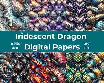 Fantasy Drachenschuppen Digitales Papier | Irisierende PNG Hintergründe 300 DPI