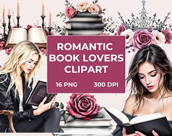 Romantische Buchliebhaber Clipart | 16 PNG | 300 DPI