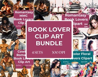 Paquete de imágenes prediseñadas para amantes de los libros / Cuatro conjuntos (300 ppp) / PNG con temática literaria
