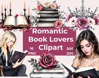 Clipart di amanti dei libri romantici / 16 PNG / 300 DPI