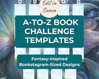 Plantilla de Canva para el reto de lectura de la A a la Z / Publicación de Bookstagram / Seguimiento de lectura / Diseños de fantasía