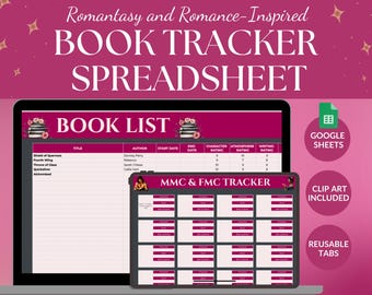 Foglio di calcolo Google Sheets per tenere traccia dei libri di romanzi rosa / Diario di lettura di romanzi rosa / Set di clipart bonus