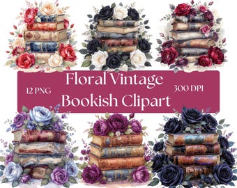 Clipart floreale vintage libresco / 12 PNG / 300 DPI