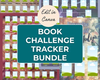 Reading Challenge Bundle | Bearbeitbare Canva Buch-Tracker | Fünf Lese-Tracker-Designs
